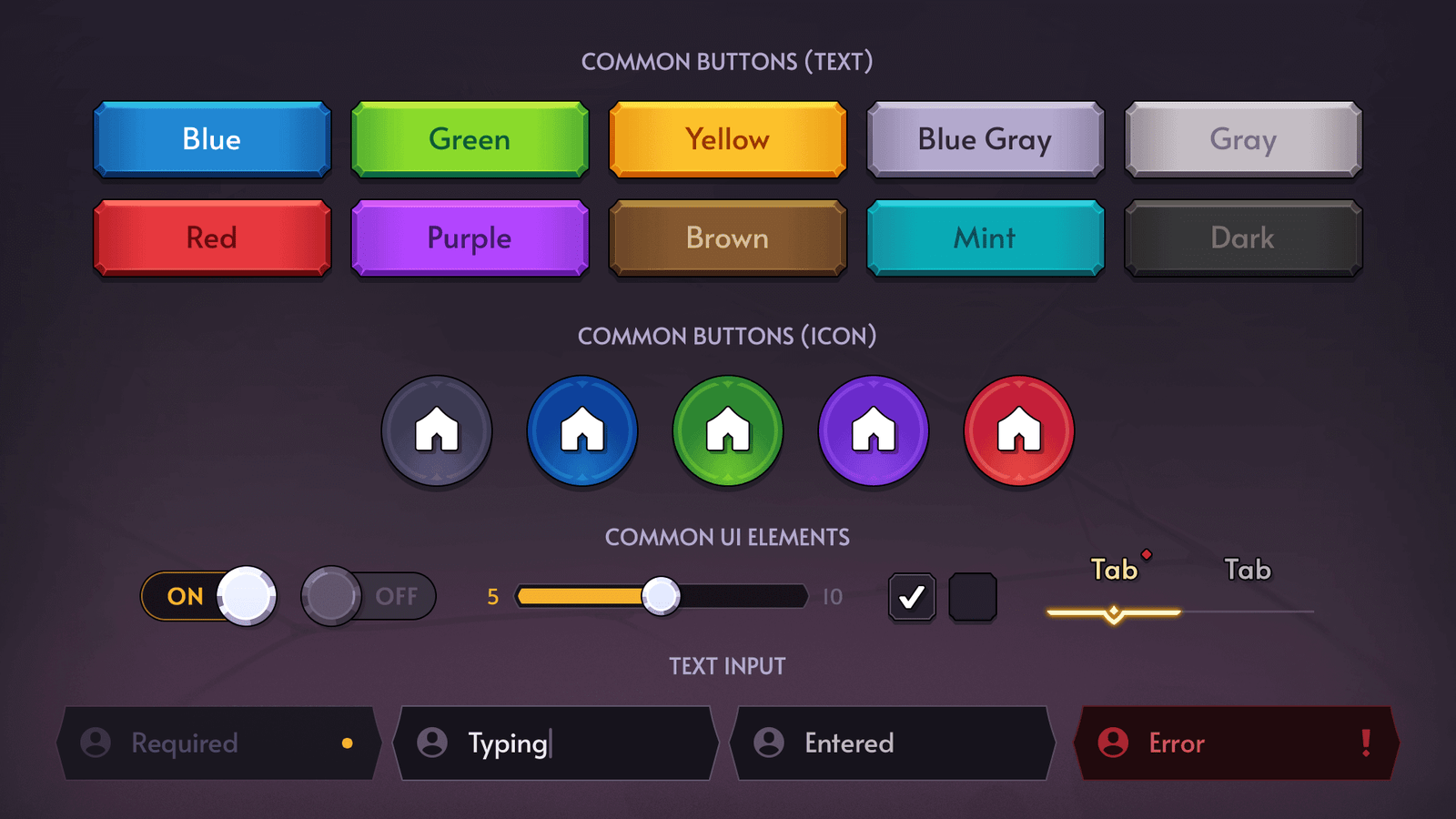 Fantasy RPG mobile game GUI components showing level bar, progress bar, buttons, skill icons, and in-game HUD elements for Unity and Unreal UI design, Layerlab, store.layerlab