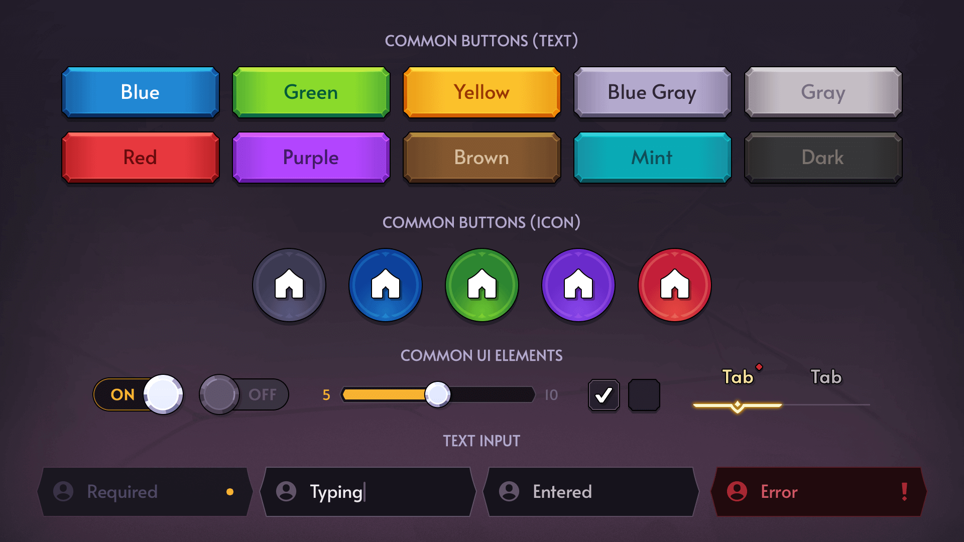 Fantasy RPG mobile game GUI components showing level bar, progress bar, buttons, skill icons, and in-game HUD elements for Unity and Unreal UI design, Layerlab, store.layerlab
