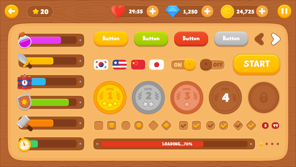 LayerLab Shop GUI wooden interface design, showing natural wood texture and interface elements on a digital screen.