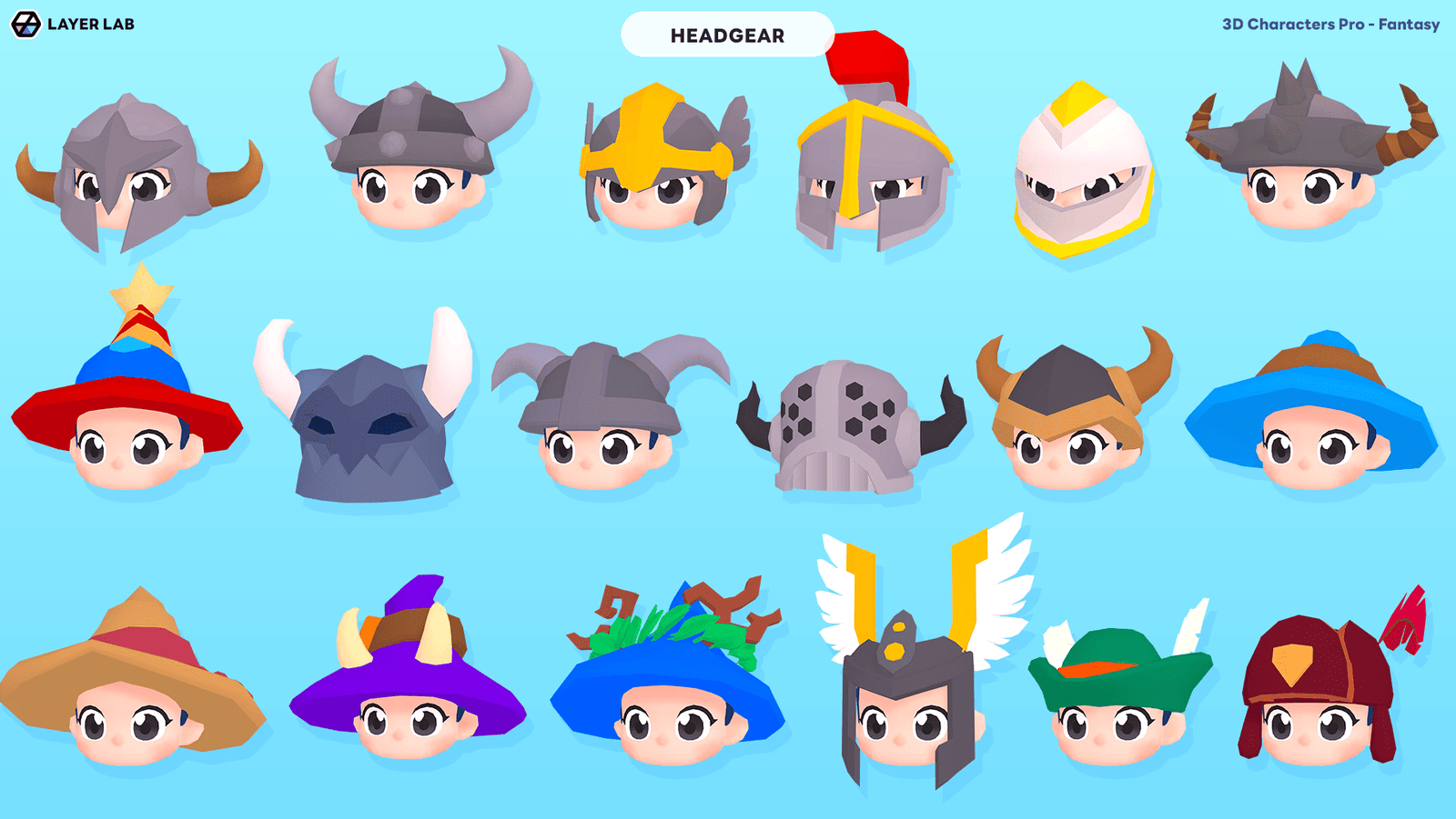 3D fantasy character headgear from LAYERLAB Shop's 3D Characters Pro collection, detailed and creative head accessory.
