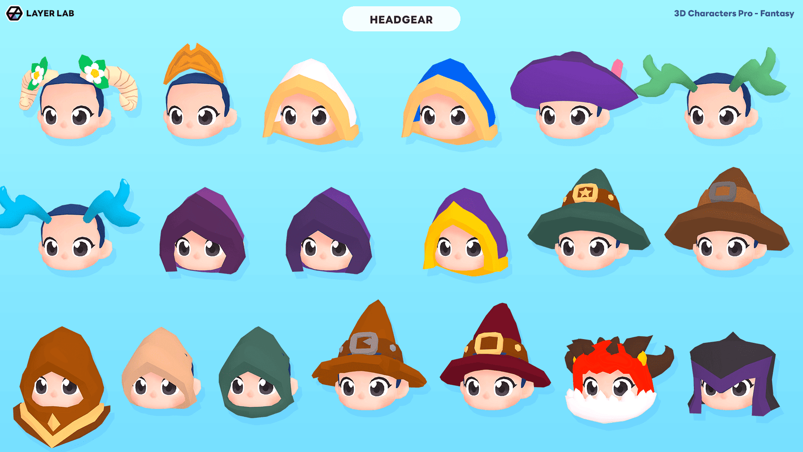 3D fantasy character headgear from LAYERLAB Shop's 3D Characters Pro collection, detailed and vibrant.