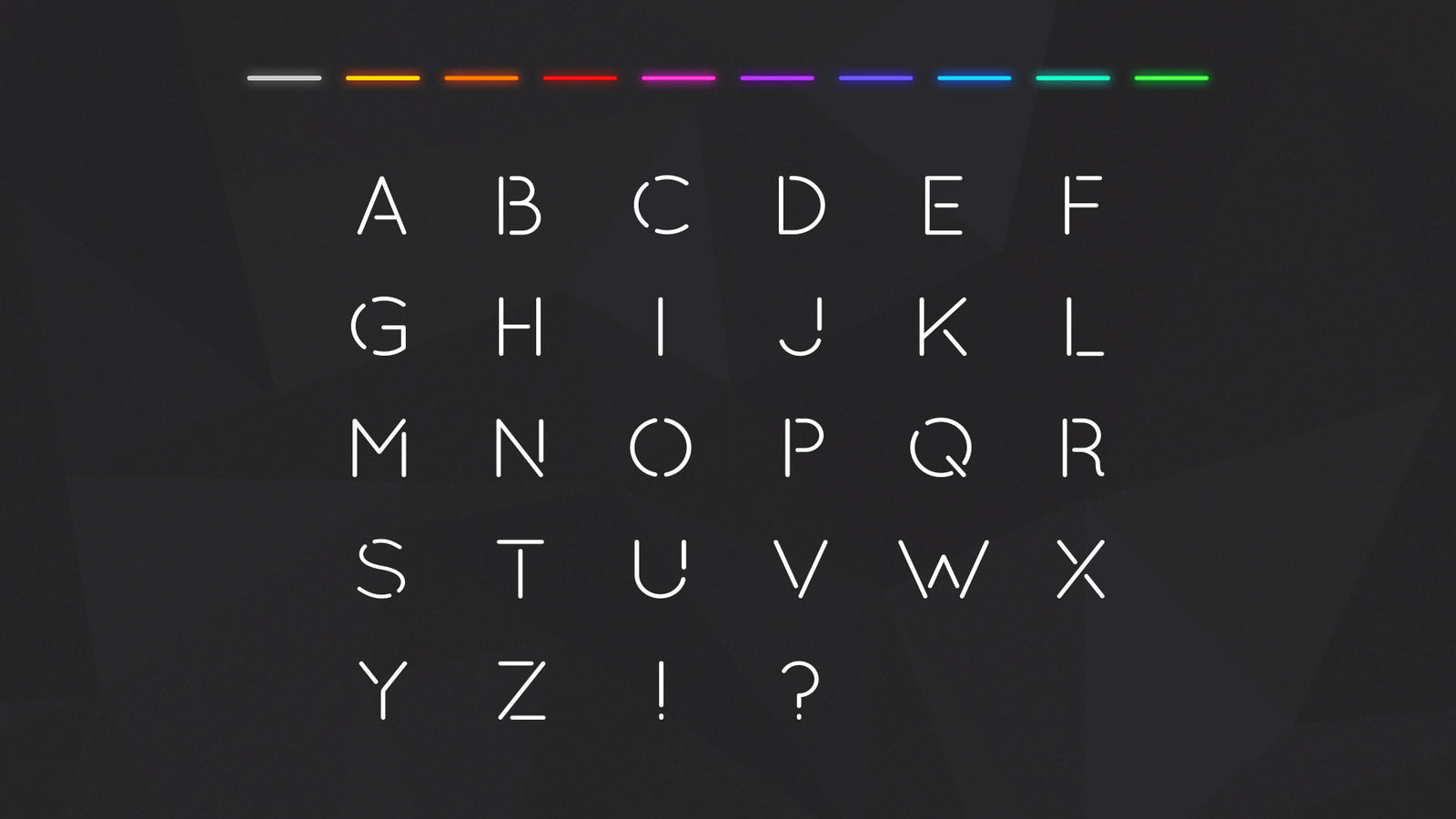 Neon-style interface design featuring colorful alphabet letters by LAYERLAB Shop on a digital GUI background.