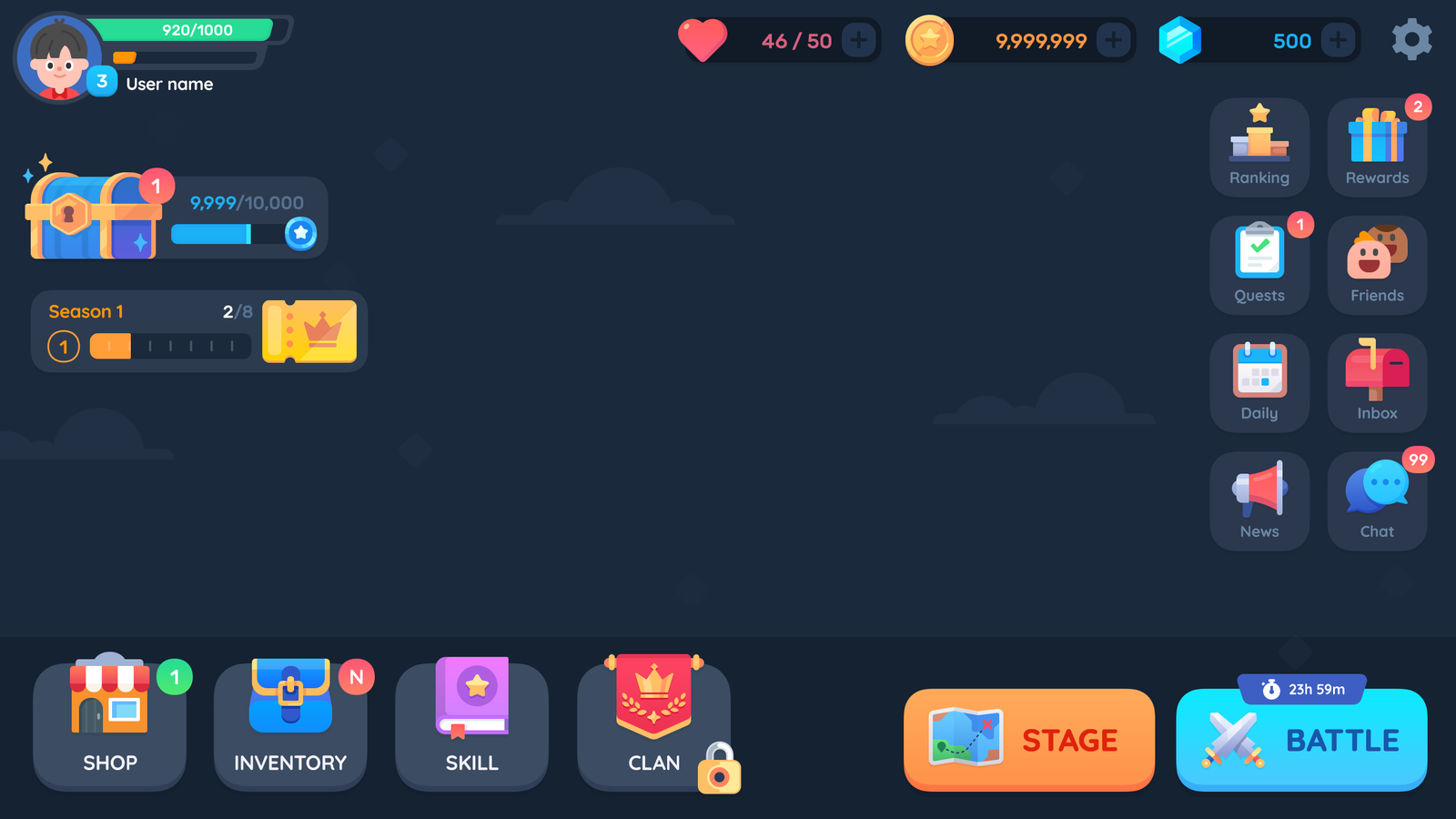Simple casual GUI interface by LAYERLAB Shop, showing a lobby scene with modern design elements and user-friendly layout.