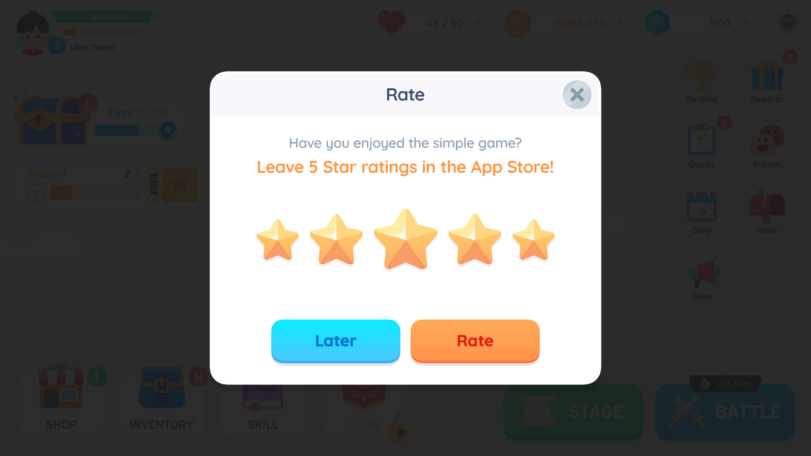 GUI Pro simple casual interface popup window from LAYERLAB Shop, showing rating options with a clean, modern design.