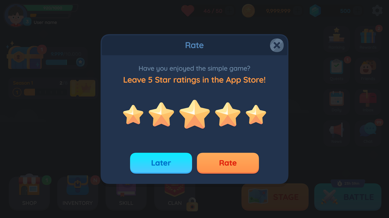 LayerLab GUI Pro simple casual interface popup screen, featuring rating options and clean design elements.