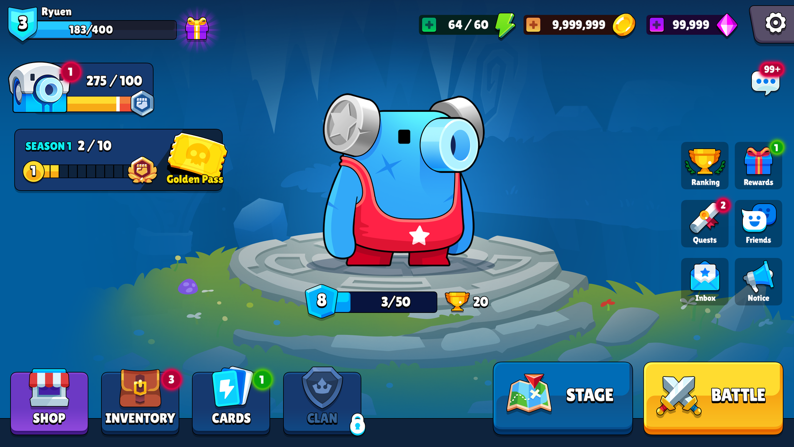 GUI Pro casual game interface lobby screen by 내 스토어, featuring game menu, icons, and user options in a colorful design.