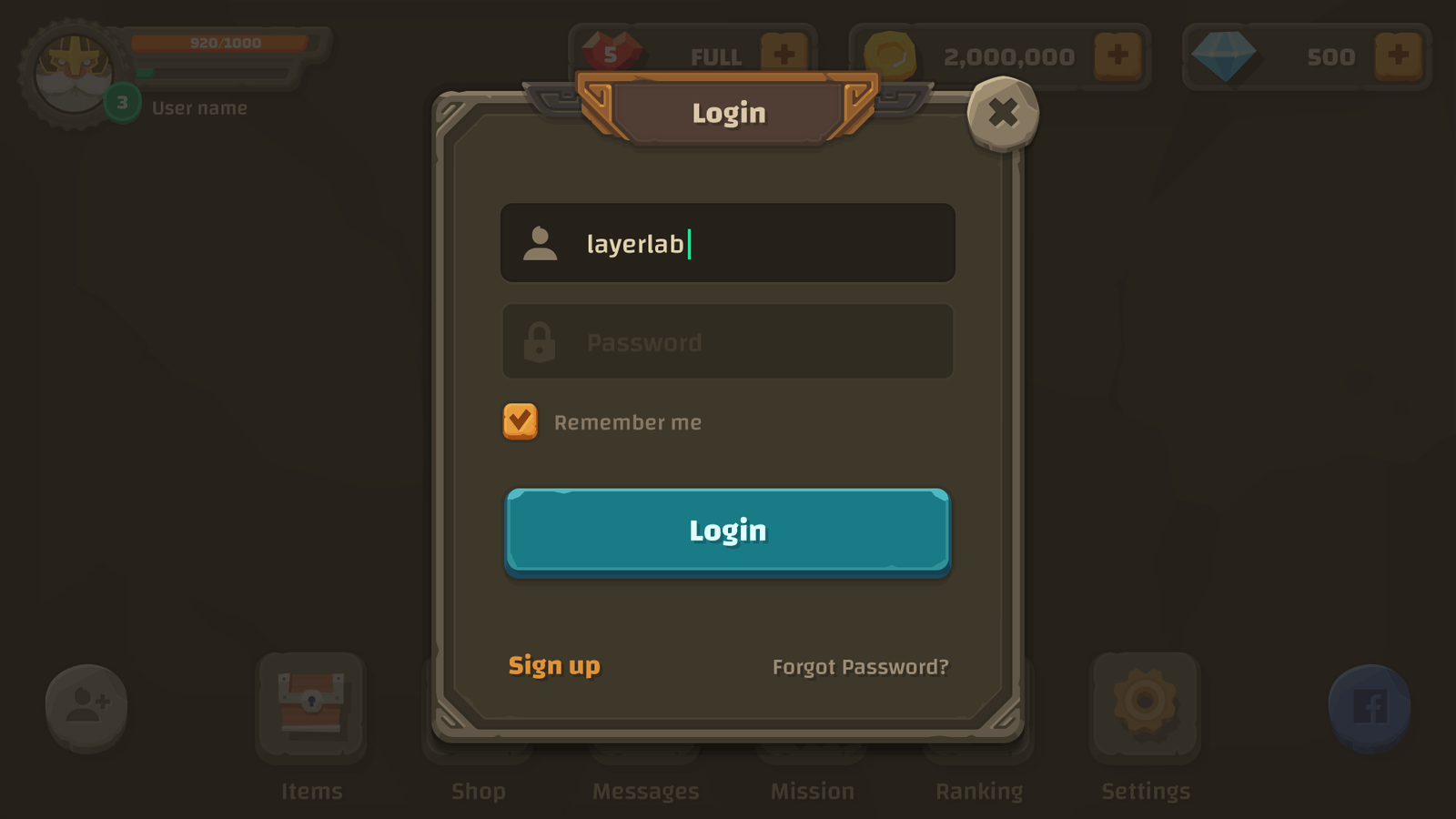 LayerLab Shop GUI interface login screen featuring the Stone theme with sleek design elements and user login fields.