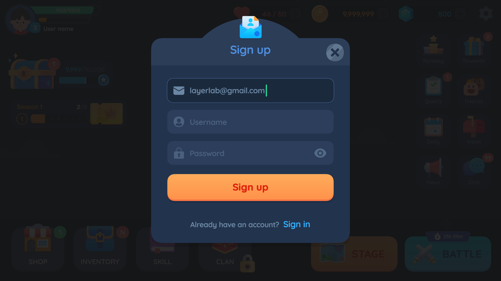 Simple casual GUI interface for signup page by LAYERLAB Shop, featuring clean design and user input fields.