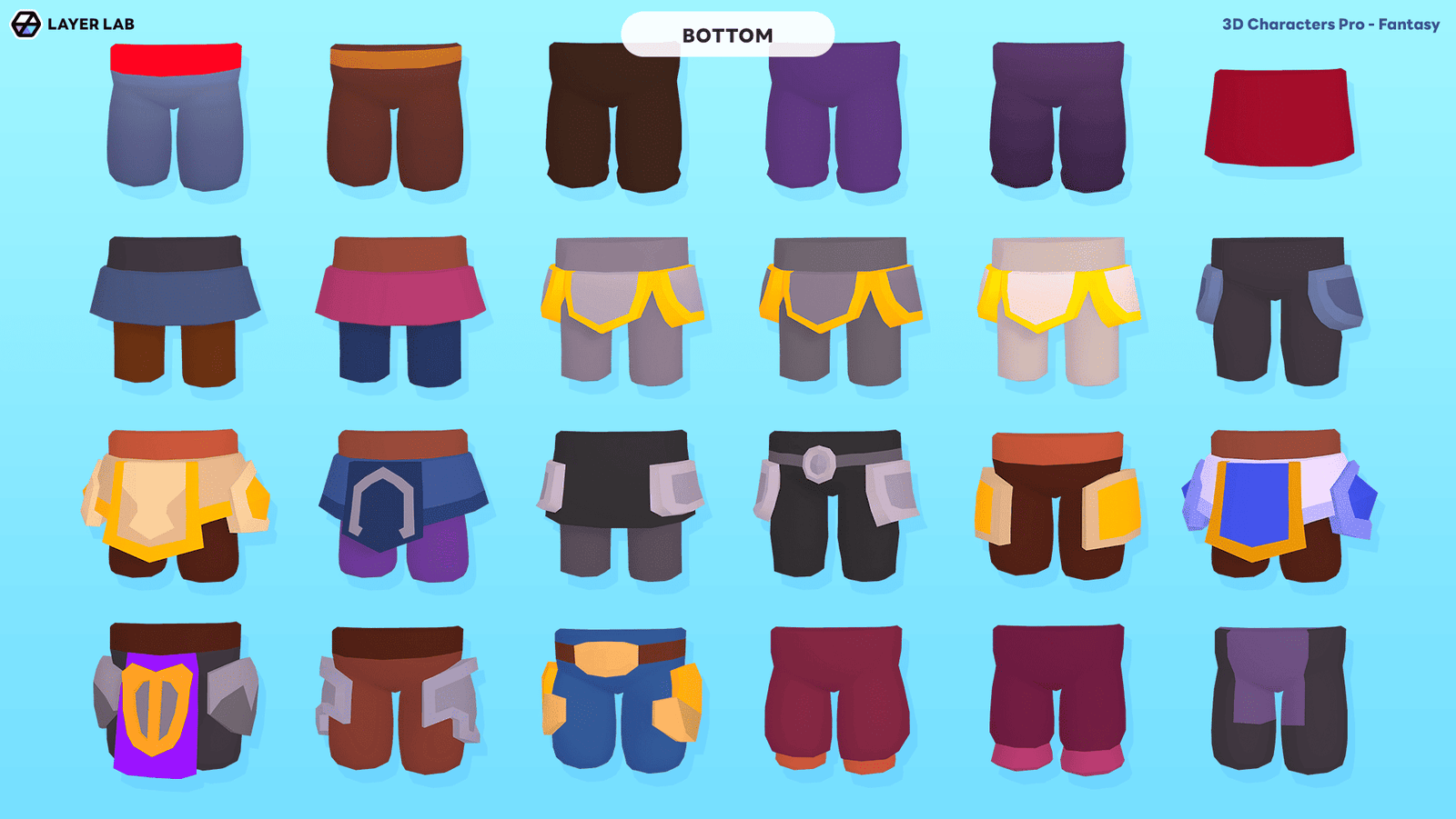 3D fantasy character model from LAYERLAB Shop, showing detailed bottom view of the 3D character for digital design use.