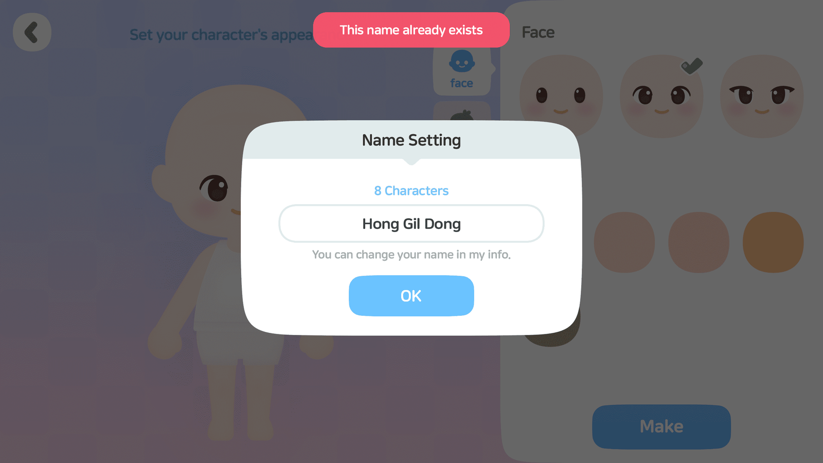 LayerLab Shop GUI life game interface with character select popup screen, featuring vibrant character icons and game options.