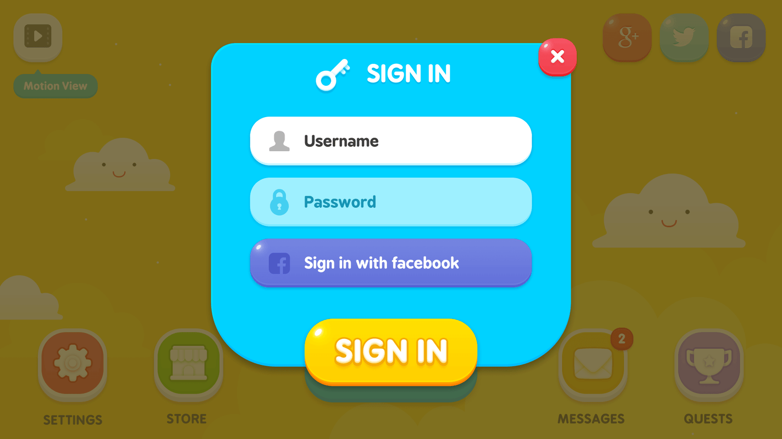 LayerLab Shop GUI yellow kid interface login screen showing colorful yellow kid graphic and login fields on a modern digital interface