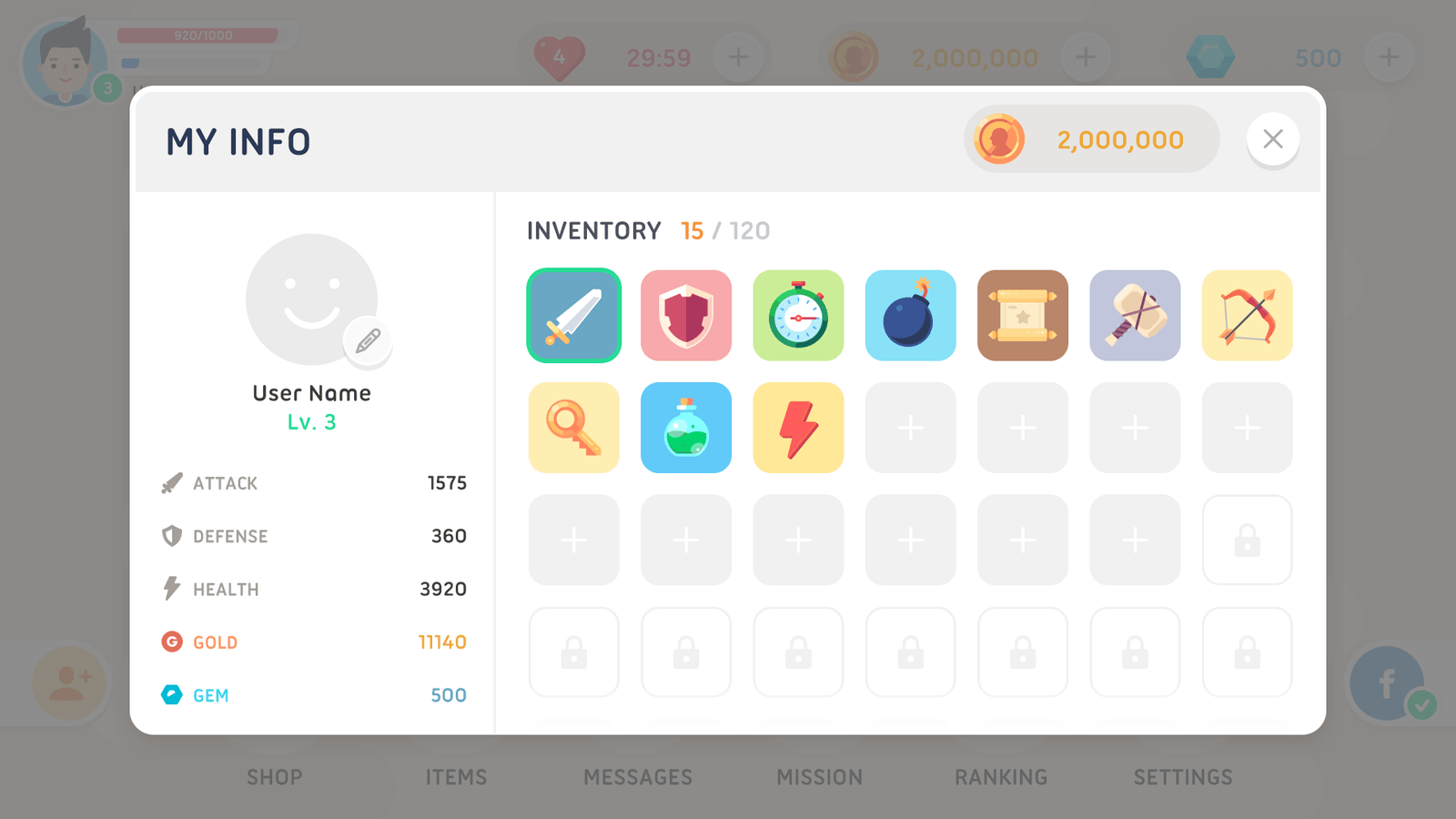 LayerLab Shop GUI Mono Round interface screen showing user information and settings with a clean, minimalist design.