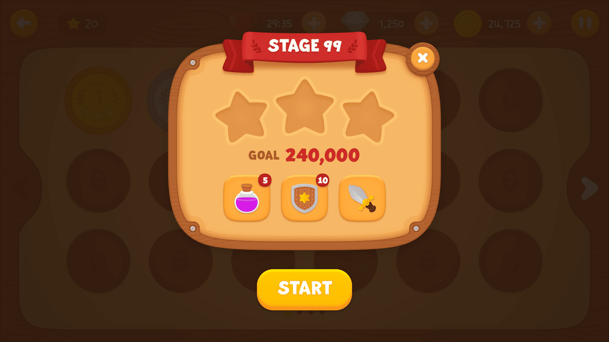 LayerLab Shop GUI wooden interface screen showing start stage with buttons and visual layout on a digital interface.