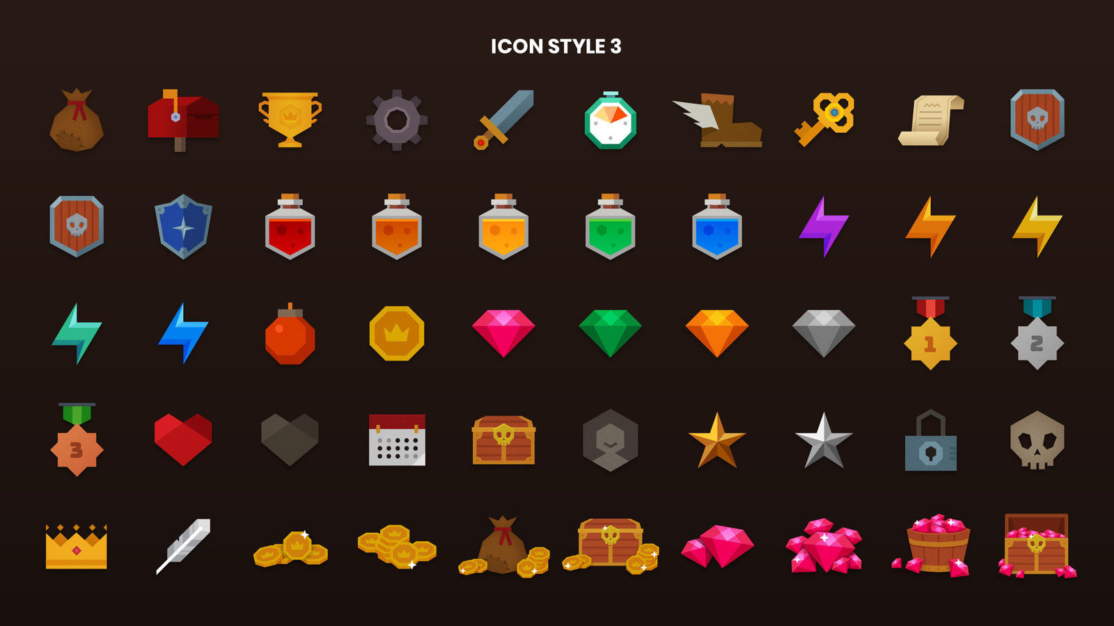Set of 2D icons from the Total Pack by LAYERLAB Shop, featuring various colorful digital icon designs on a white background.