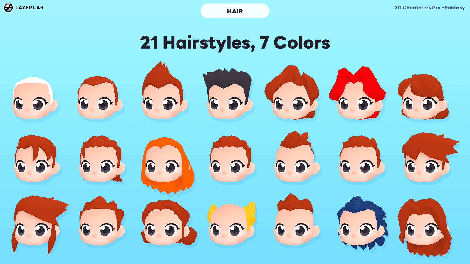 3D fantasy character with detailed hair and vibrant costume, created by LAYERLAB Shop in the 3D Characters Pro collection.