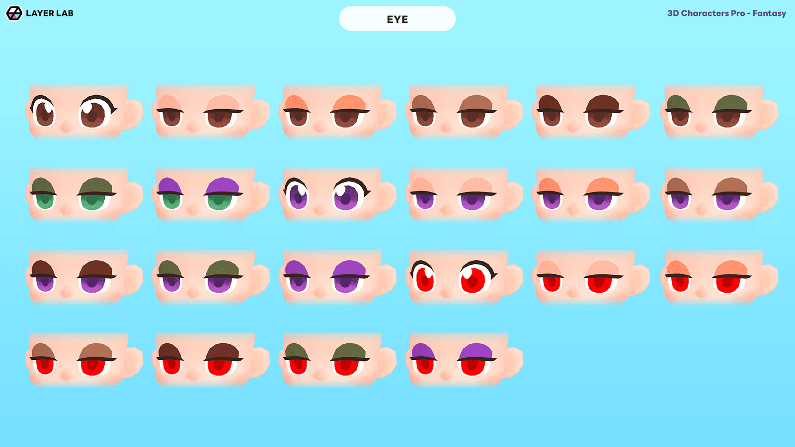 Close-up of a detailed 3D fantasy character eye from LAYERLAB Shop's 3D Characters Pro collection.