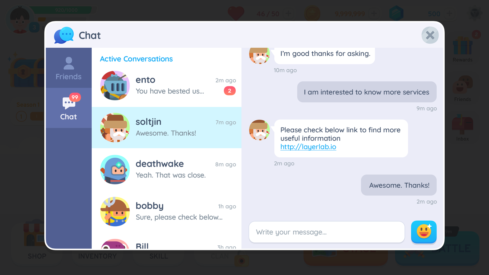 LayerLab GUI Pro simple casual interface design with chat window on a clean background, optimized for user-friendly digital communication.