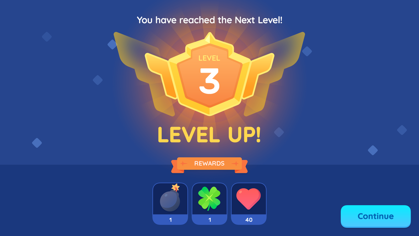 GUI Pro simple casual interface design by LAYERLAB Shop showing a "Level Up" screen with vibrant graphics and user-friendly layout.