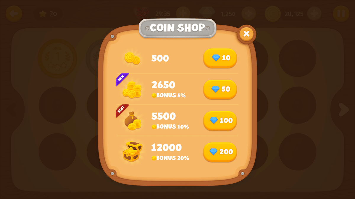 LAYERLAB Shop GUI wooden interface with coin icon on a digital screen, showcasing natural wood texture and modern design.