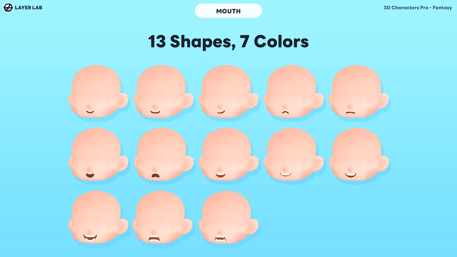 3D fantasy character mouth close-up from LAYERLAB Shop's 3D Characters Pro set, showcasing detailed facial features and textures.