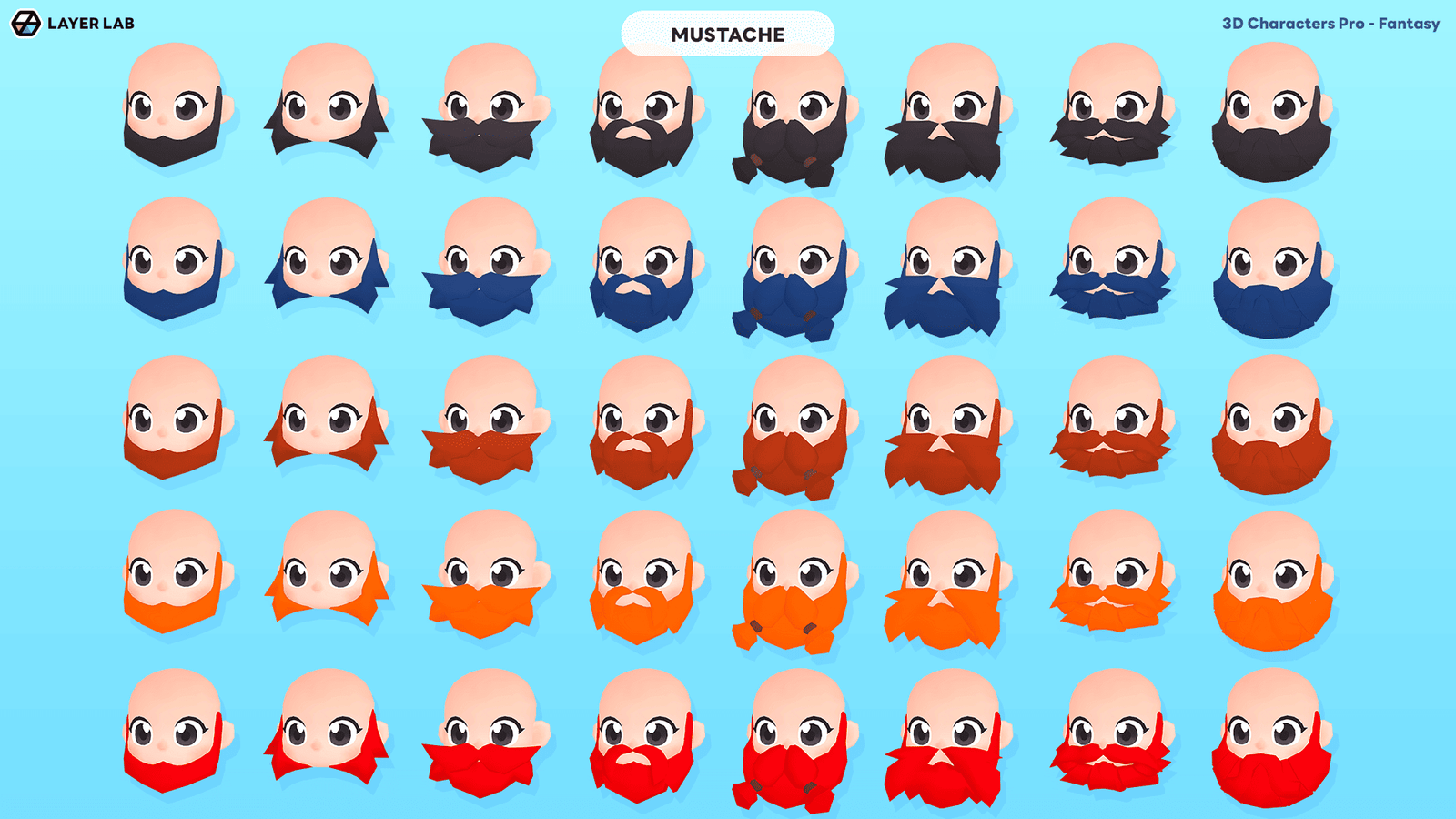 3D fantasy character with mustache from LAYERLAB Shop's 3D Characters Pro collection, featuring detailed facial features and vibrant costume.