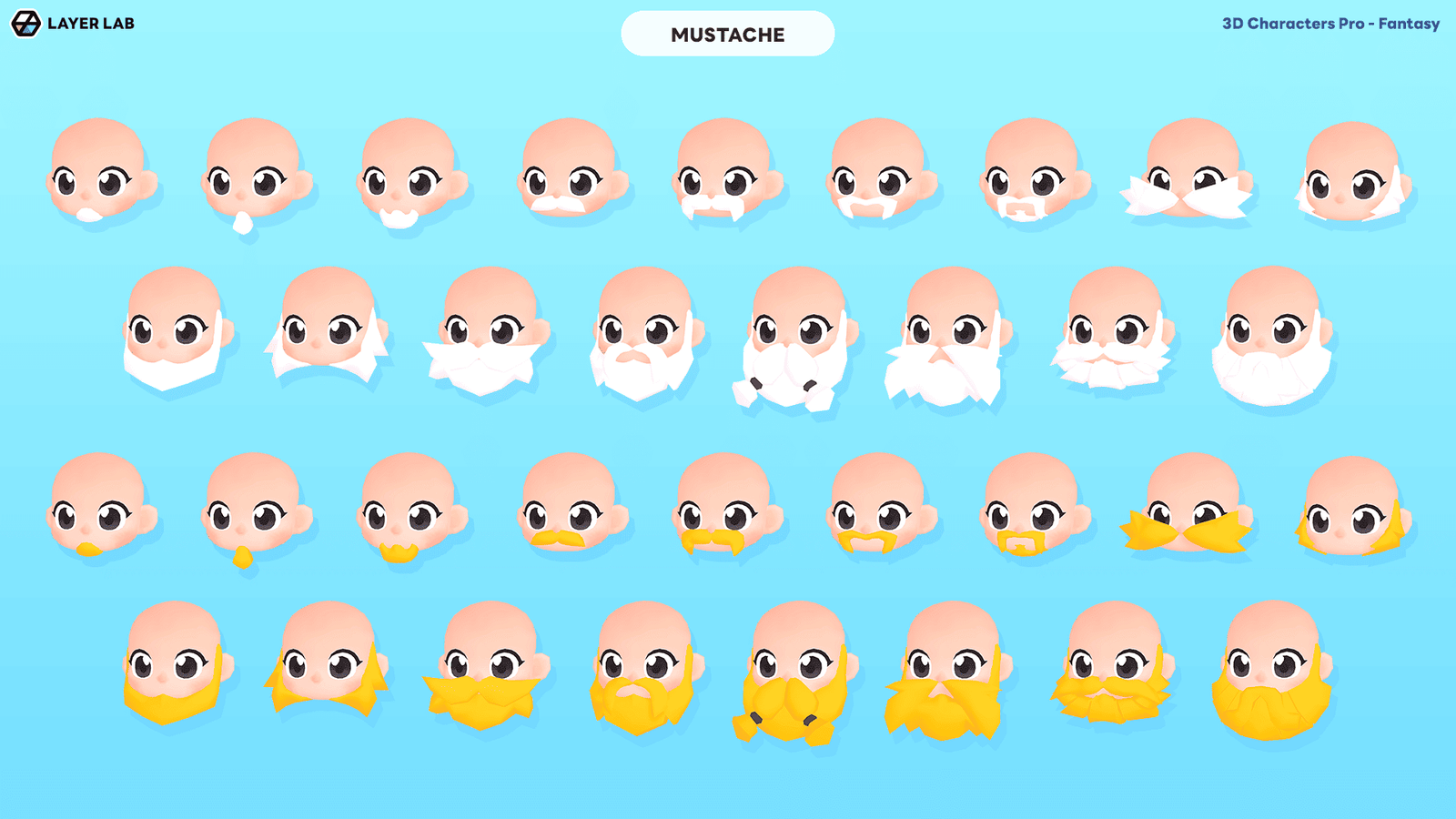3D fantasy character with mustache from LAYERLAB Shop's 3D Characters Pro series, showcasing detailed facial features.