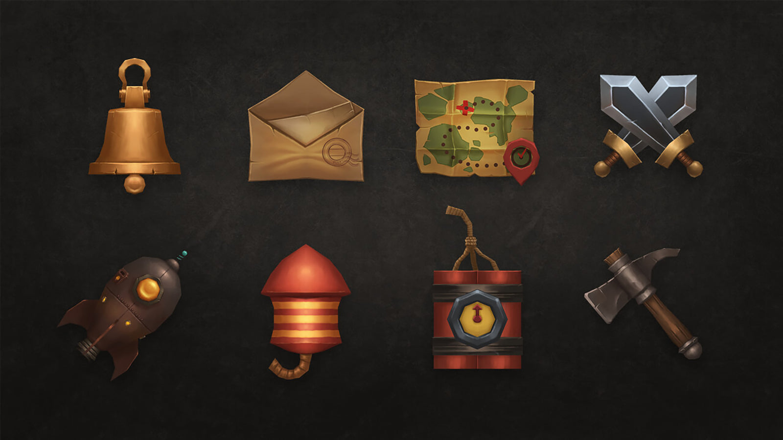 3D RPG icons from LAYERLAB Shop, featuring detailed 3D prop designs for role-playing game projects.