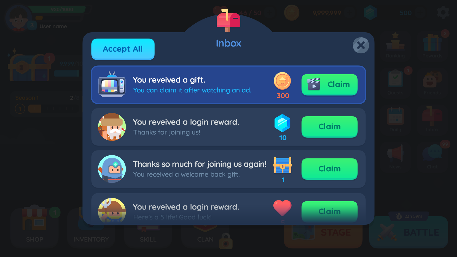Simple casual GUI interface design by LAYERLAB Shop featuring an inbox layout with clean, modern visuals and user-friendly elements.