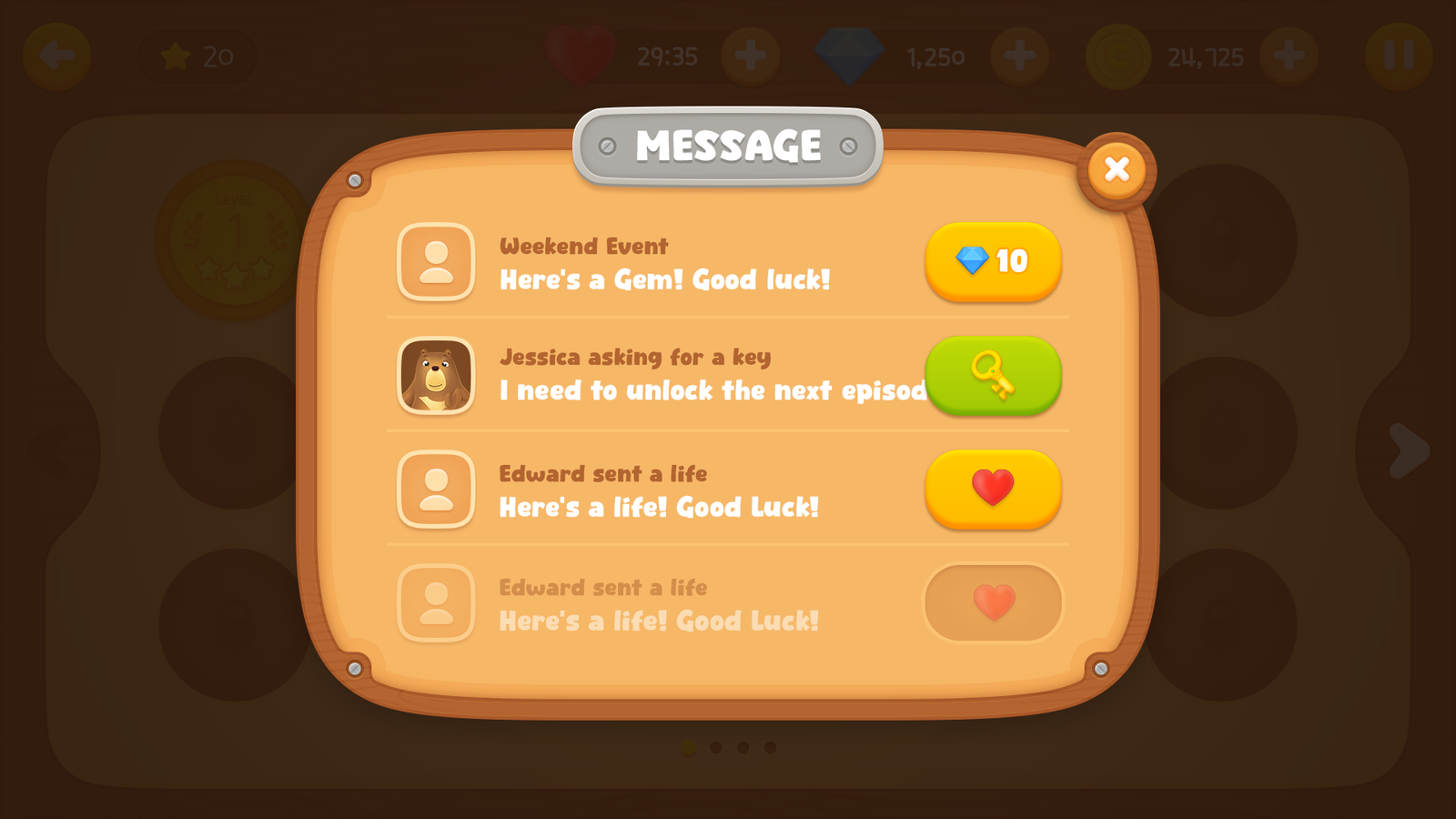 Layerlab Shop GUI wooden interface screen showing message with sleek design and natural wood texture background.