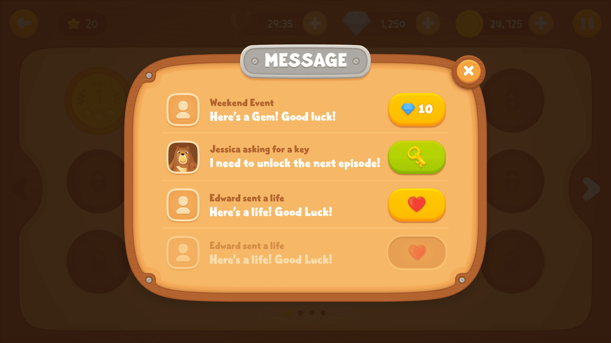 Layerlab Shop GUI wooden interface screen showing message with sleek design and natural wood texture background.