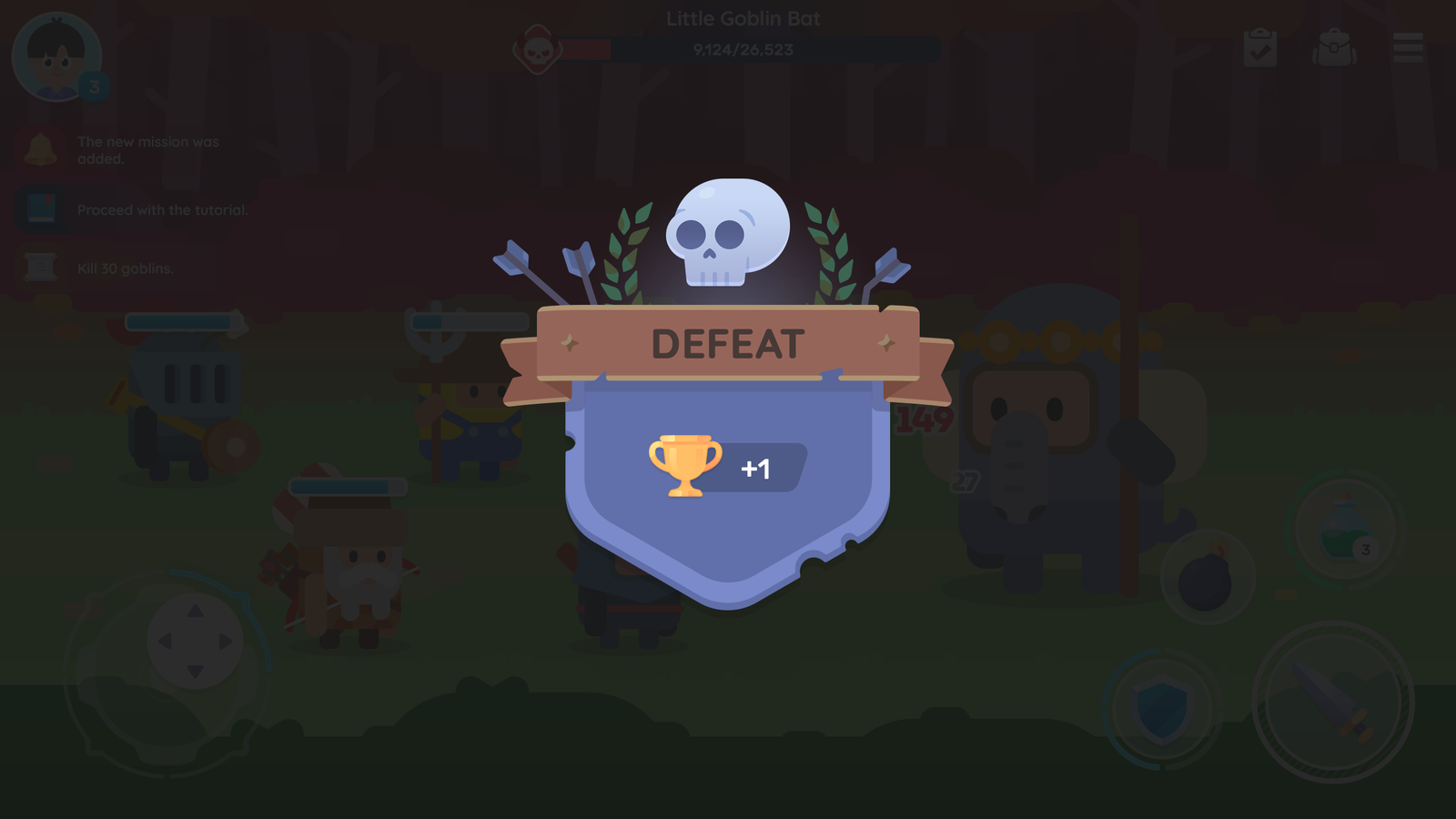 LayerLab GUI Pro simple casual interface showing a defeat screen with play result, designed for user-friendly game UI.