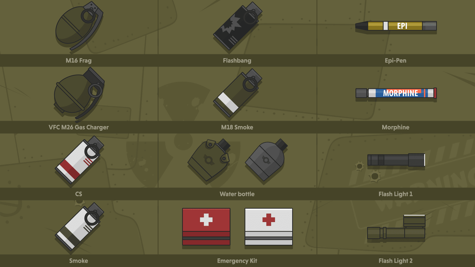 Set of 2D military item icons from LAYERLAB Shop featuring various military-themed symbols and illustrations.