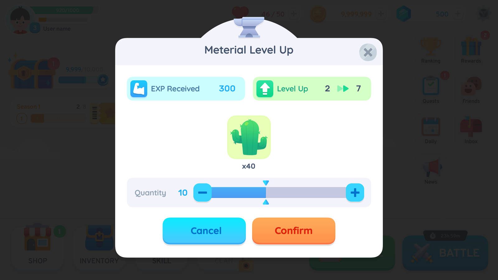 LayerLab Shop GUI Pro interface screenshot showing a simple casual design with material level-up elements and PSD file layout.