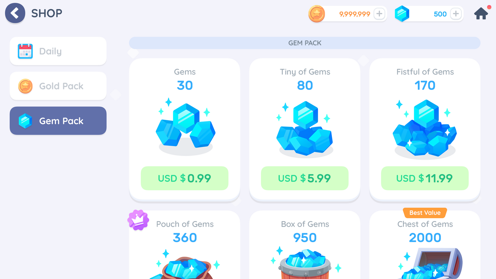 LayerLab Shop GUI Pro simple casual interface design featuring a gemstone icon on a clean digital interface background.