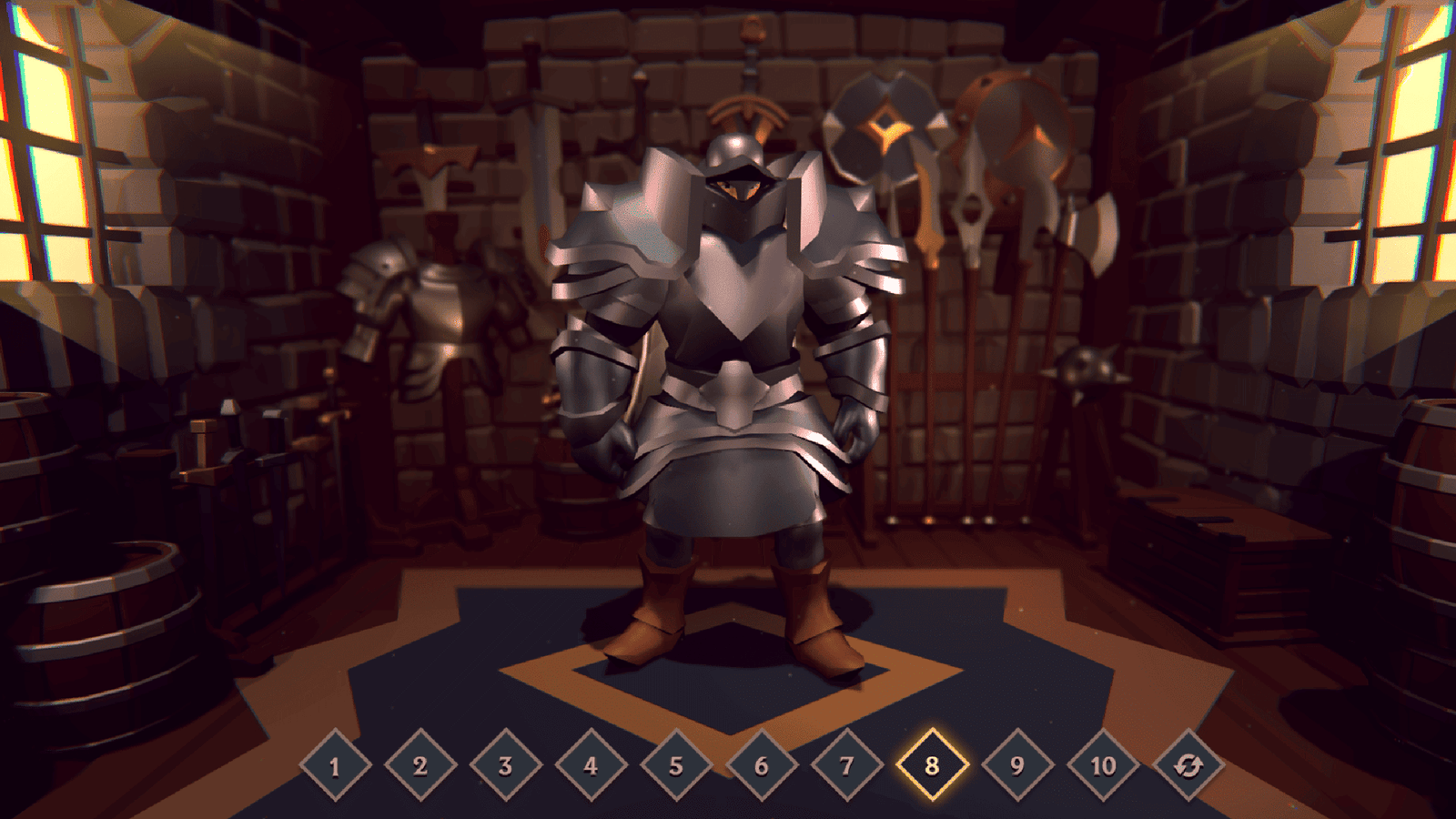 3D fantasy character from LAYERLAB Shop featuring detailed armor, flowing cape, and magical weapon in a vibrant scene.