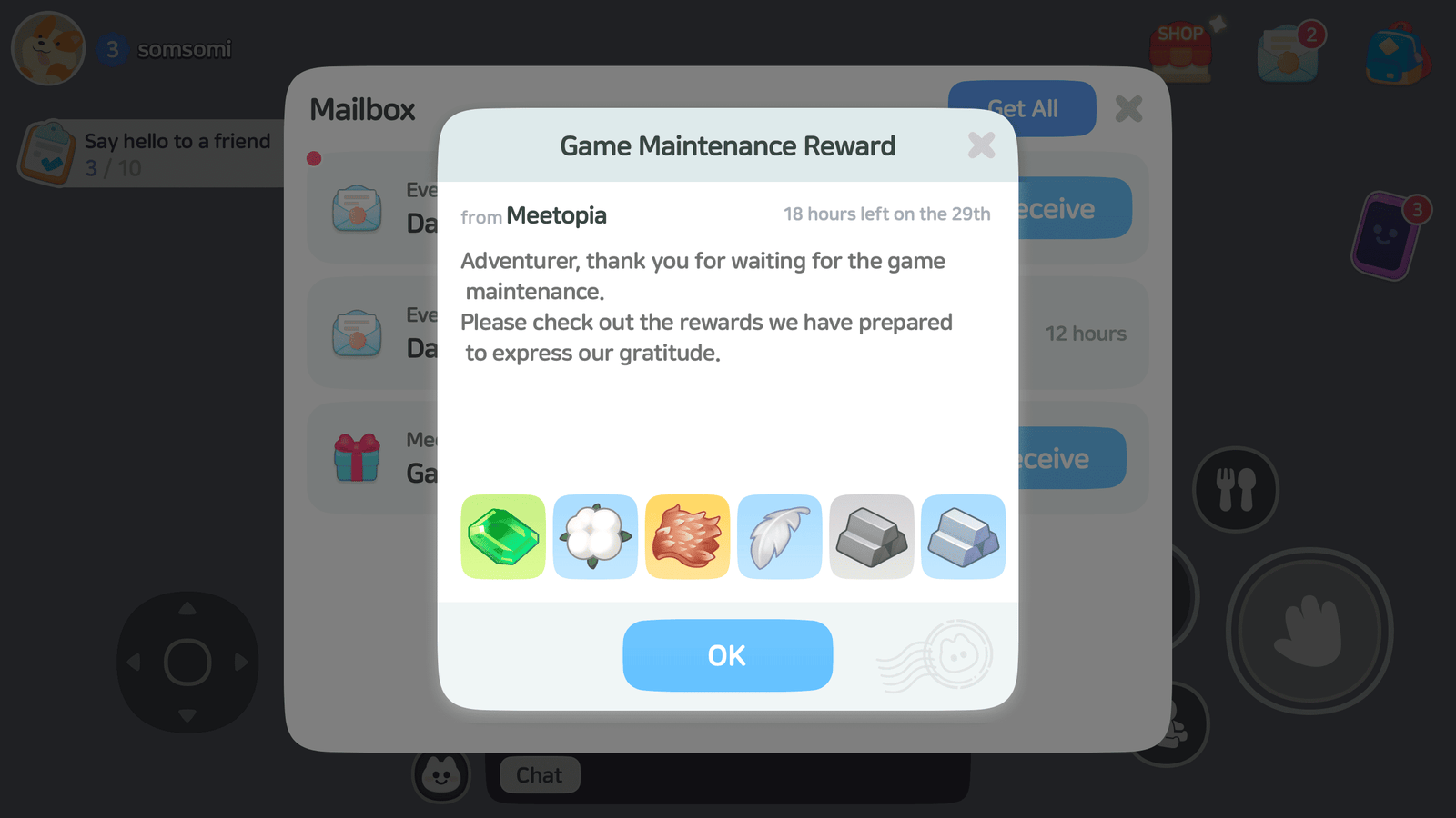 LayerLab Shop GUI life game interface with mailbox detail, featuring vibrant icons and detailed design elements.