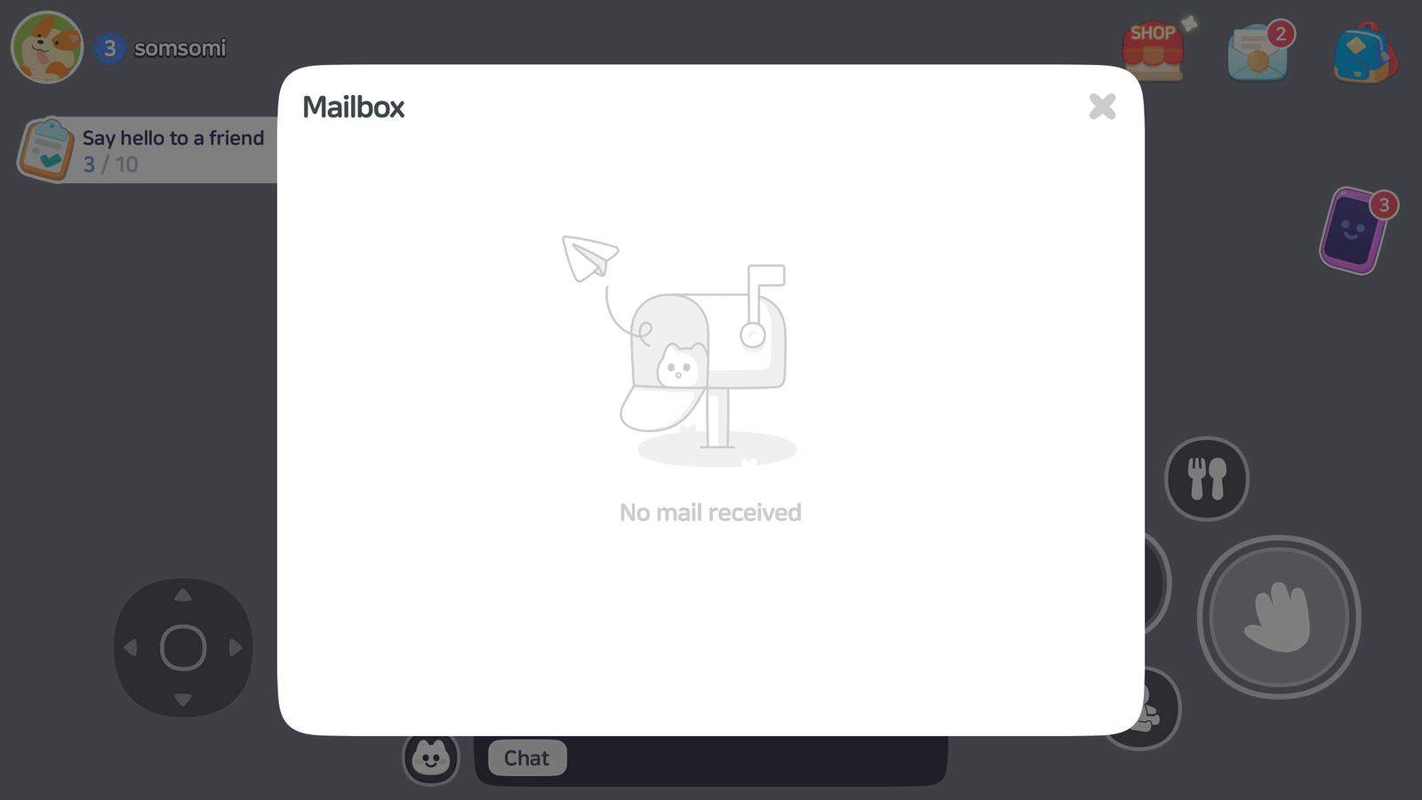 Empty mailbox interface in GUI Life Game by LAYERLAB Shop, featuring a minimalist mailbox design with a slot for mail.