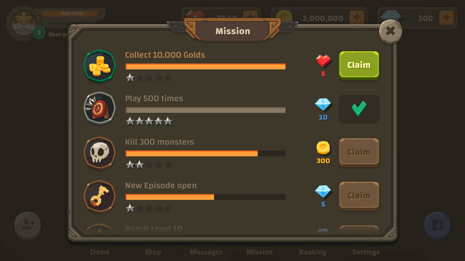 Interface screenshot titled "Mission" from GUI - The Stone by LAYERLAB Shop showcasing its user interface design.