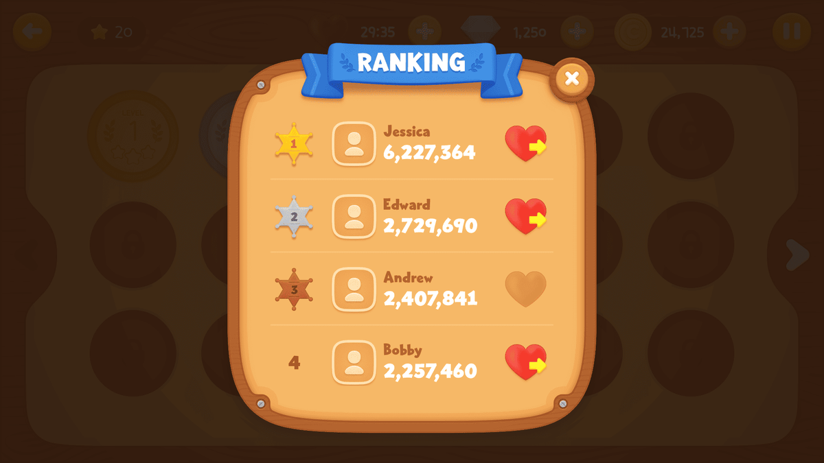 LayerLab Shop GUI wooden interface screen showing ranking or leaderboard with a sleek, modern design.