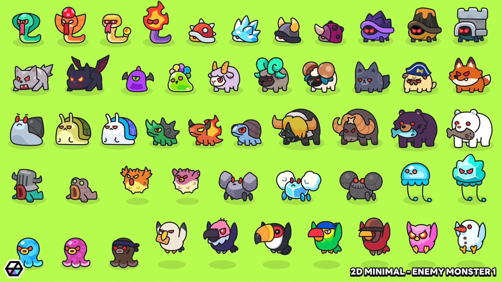 2D minimal enemy monster sprite – simple cartoon monster character for mobile and casual games