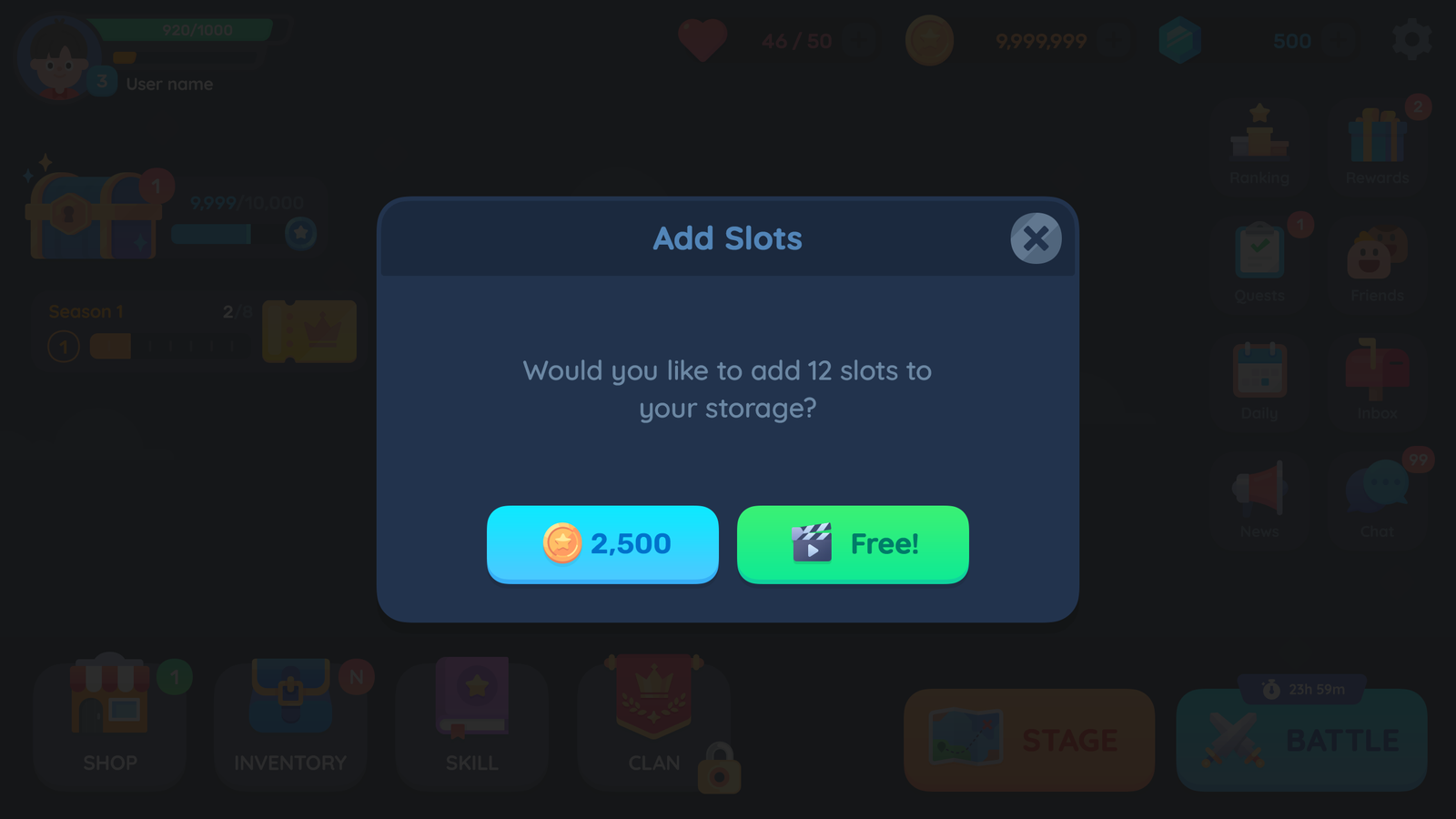 Simple casual interface design for GUI Pro by LAYERLAB Shop, featuring a popup add slot layout on a clean background.
