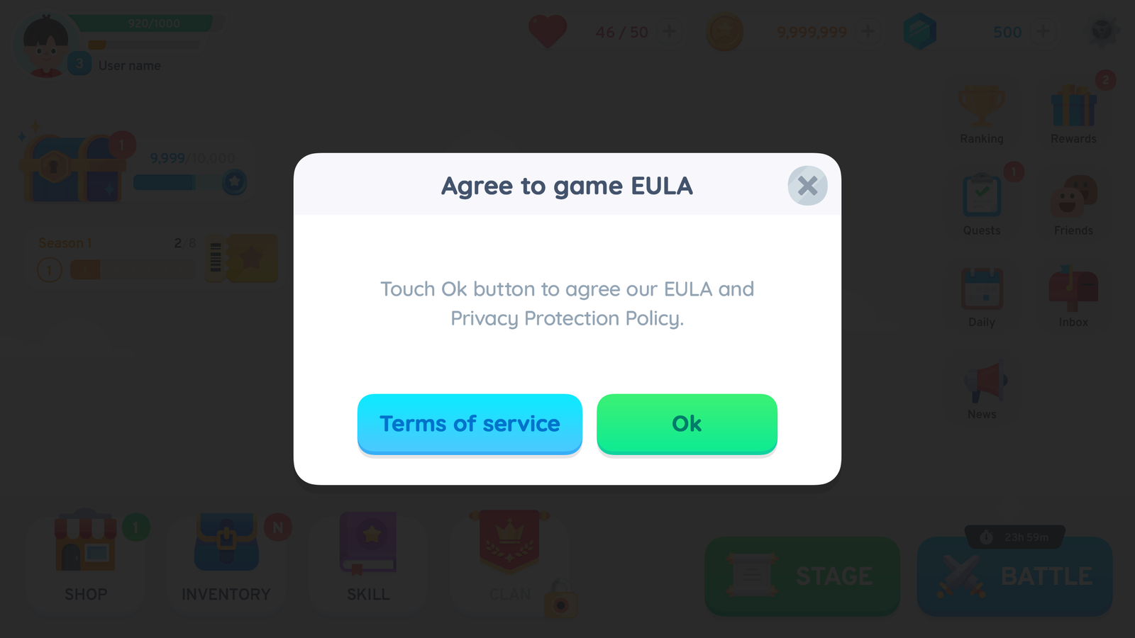 Simple casual GUI interface design by LAYERLAB Shop shown in a popup window with EULA text on a computer screen.