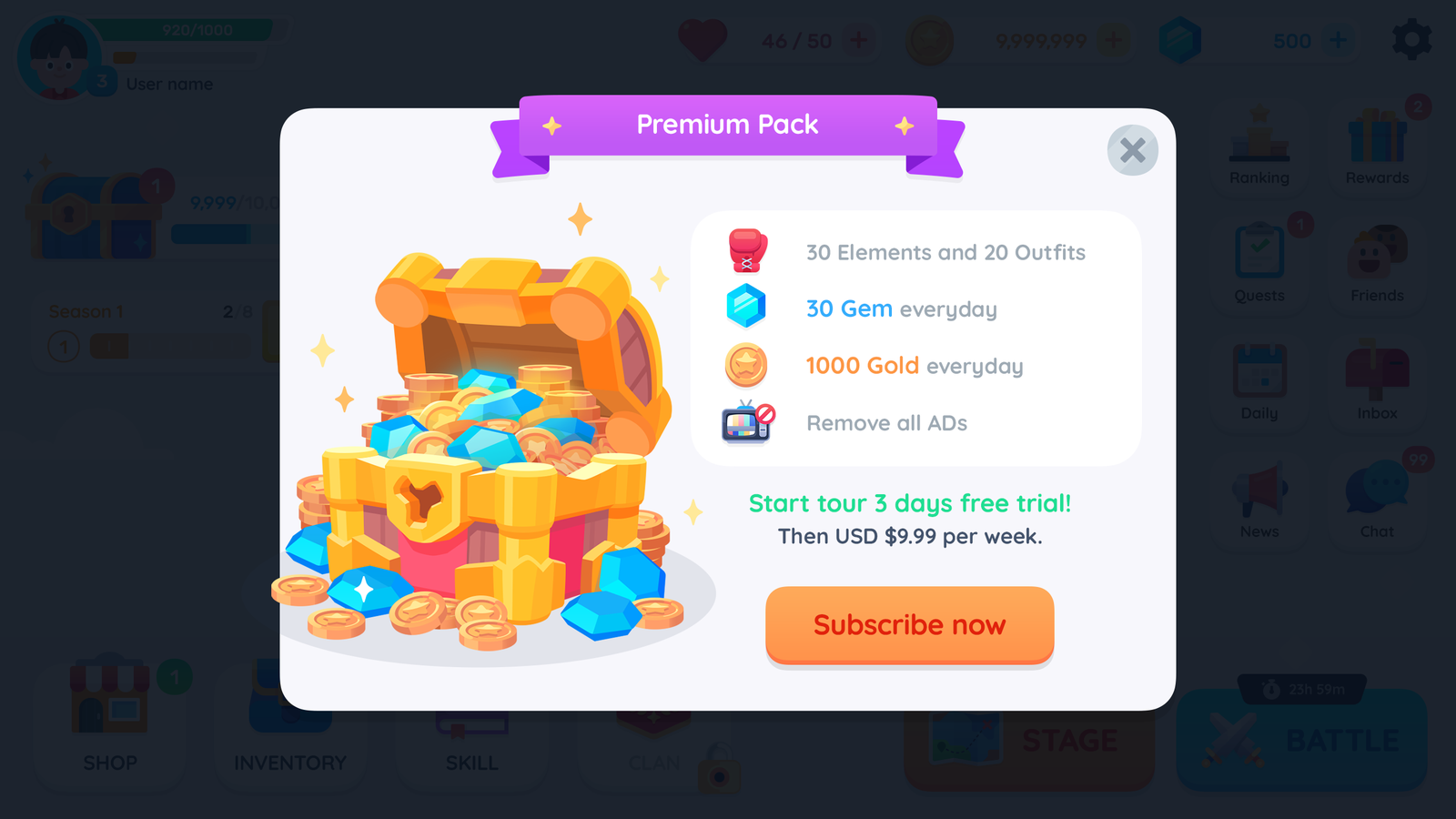 GUI Pro simple casual interface design by LAYERLAB Shop, featuring a subscription popup window on a clean background.