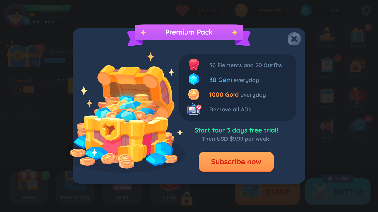 Simple casual GUI interface by LAYERLAB Shop, featuring a subscription popup design with clean, modern visual elements.
