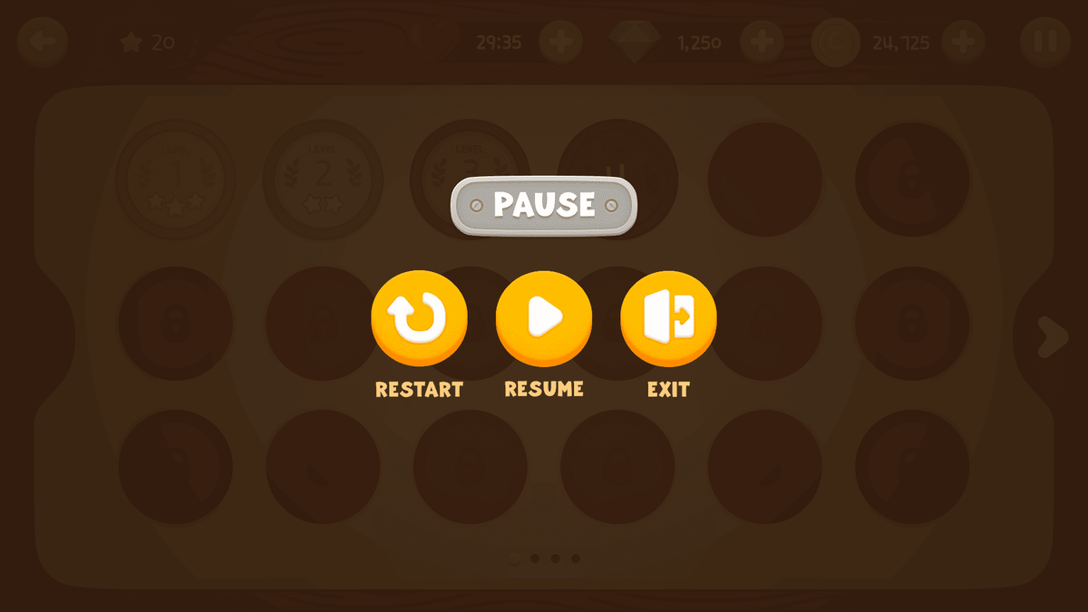 LayerLab Shop GUI wooden interface pause screen showing a pause icon on a wooden textured background.