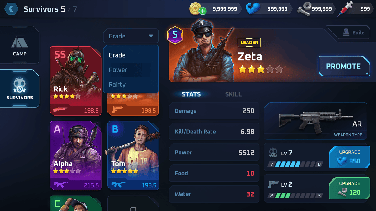 Interface screenshot of GUI Pro - Survival Clean interface by LAYERLAB Shop, showing survivors list and interface elements.