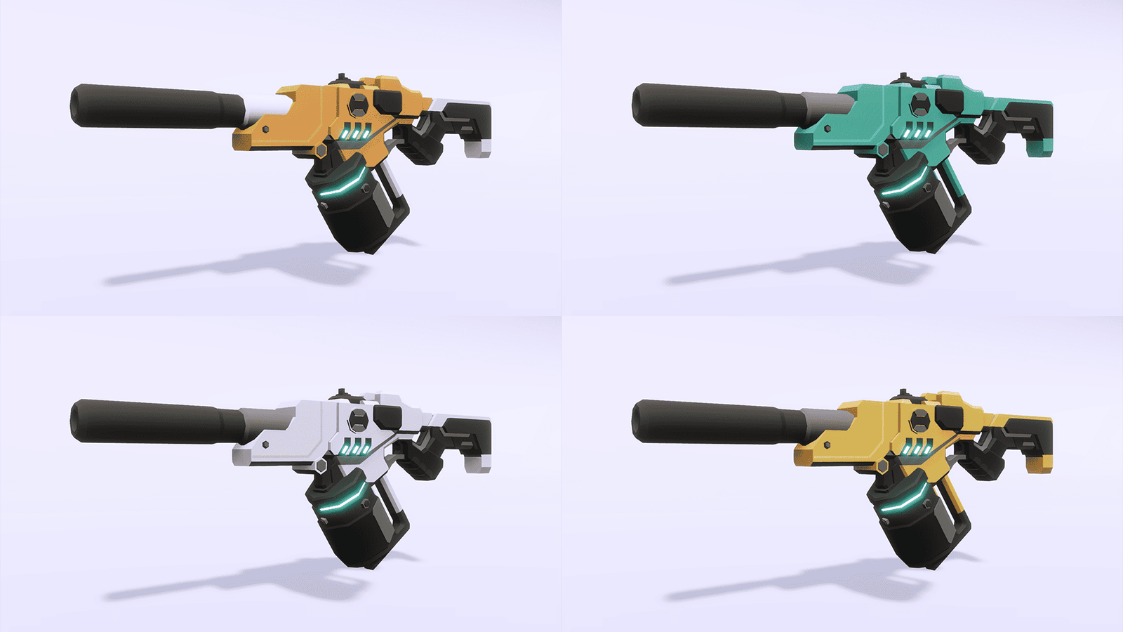 3D sci-fi gun prop from LAYERLAB Shop featuring futuristic design and detailed textures on a sleek metallic surface.