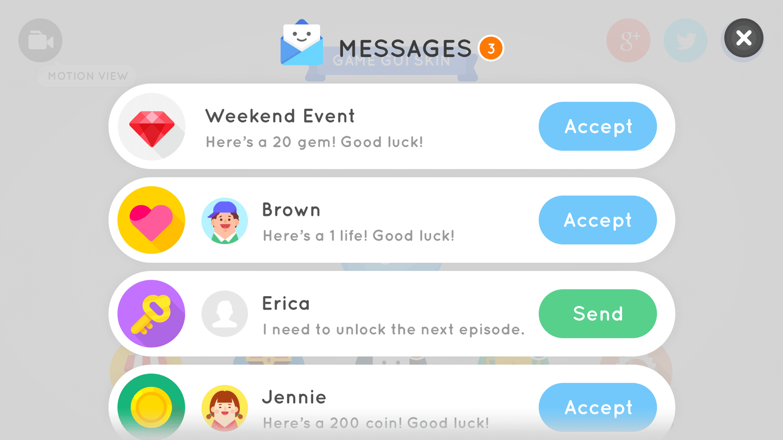 Simple round GUI interface by LAYERLAB Shop, featuring a clean design with 12 message icons on a dark background.