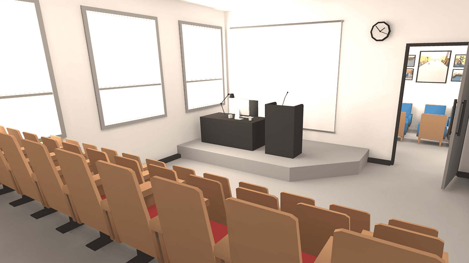 3D office interior props by LAYERLAB Shop, featuring modern desks, chairs, and decor elements in a professional workspace setting.