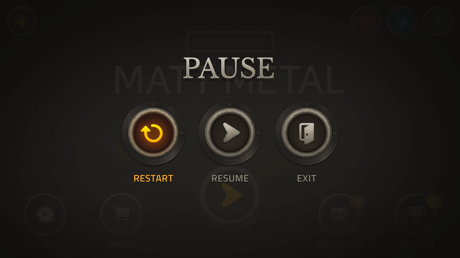 Close-up of LayerLab Shop's GUI Matt Metal interface button with a pause icon on a sleek metal surface.